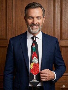 Vintage Tabasco Shrimp Cocktail / Bloody Mary Silk Novelty Tie 90s